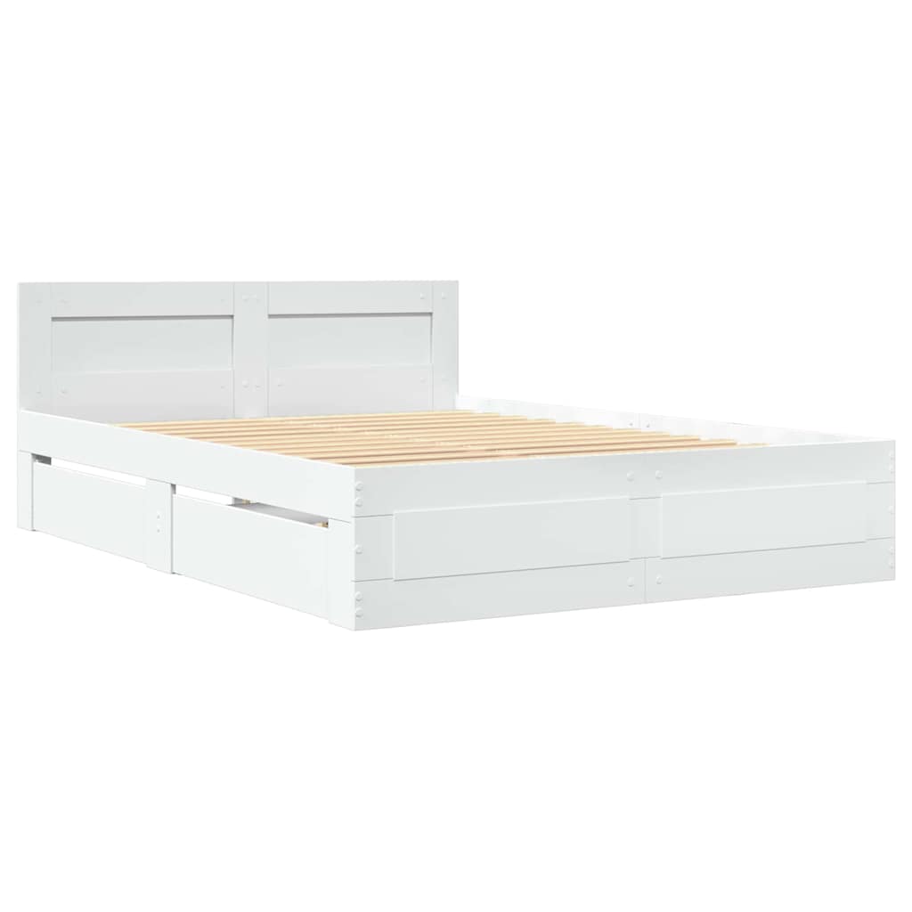 Sengestamme med skuff Hvit 137 x 188 cm Konstruert tre