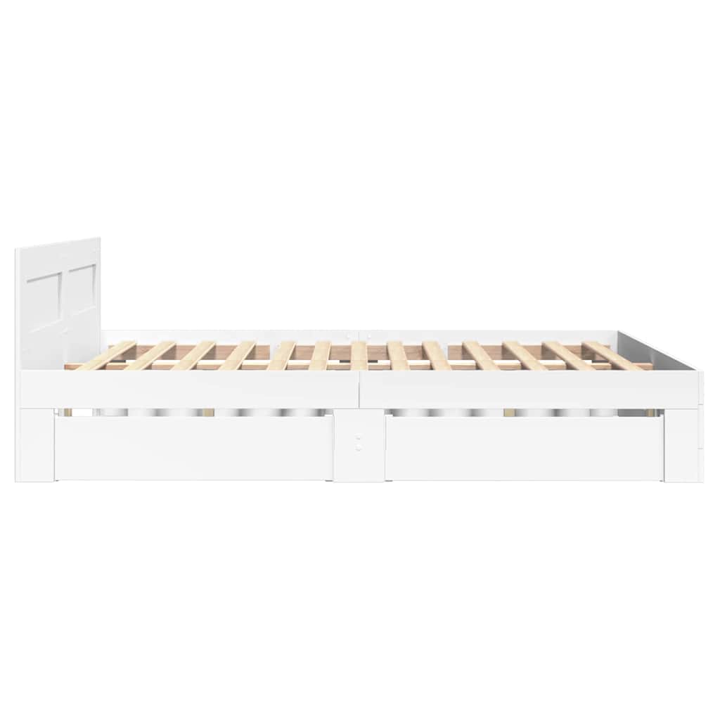 Sengestamme med skuff Hvit 137 x 188 cm Konstruert tre