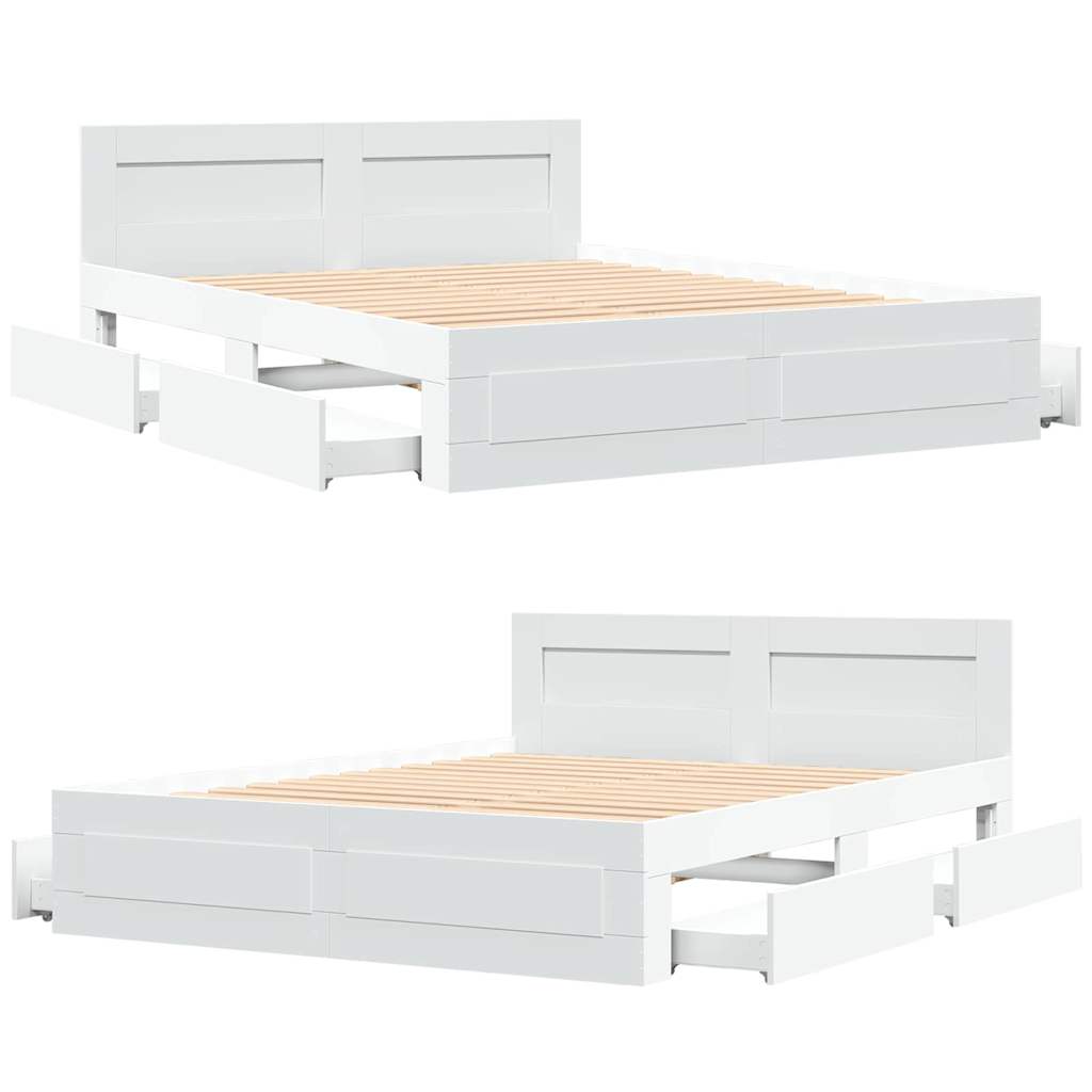 Sengestamme med skuff Hvit 150 x 200 cm Konstruert tre