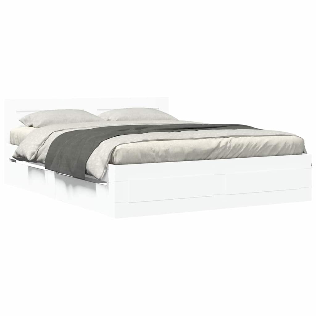 Sengestamme med skuff Hvit 150 x 200 cm Konstruert tre