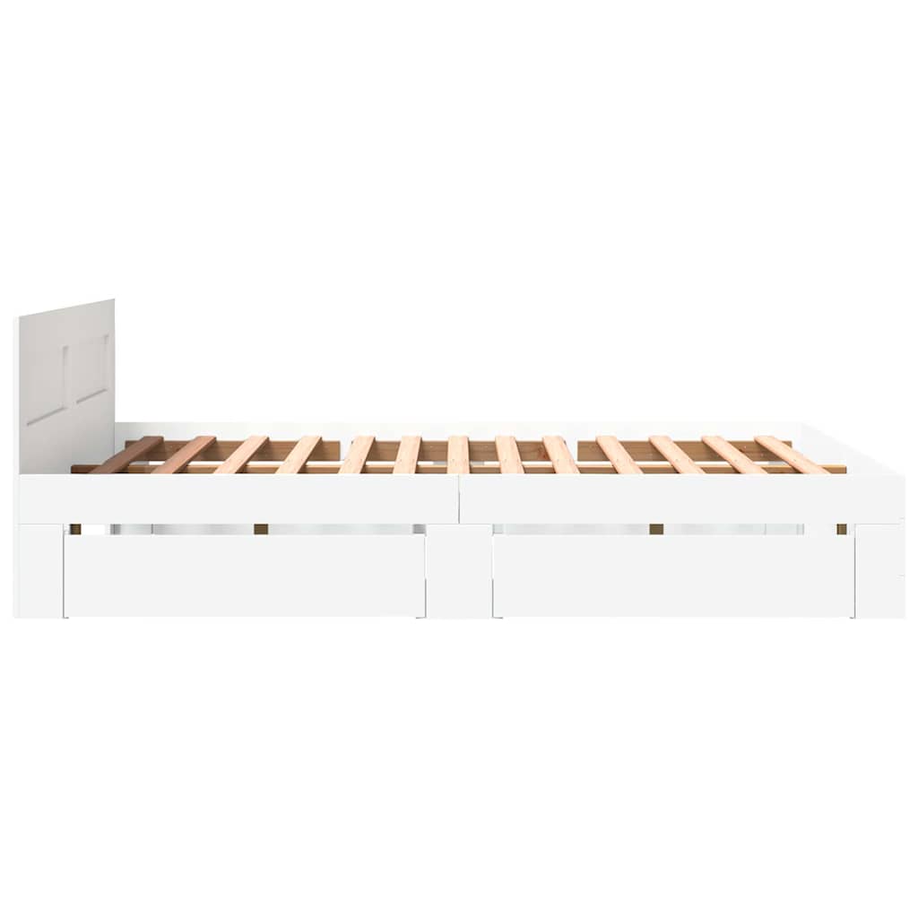 Sengestamme med skuff Hvit 150 x 200 cm Konstruert tre
