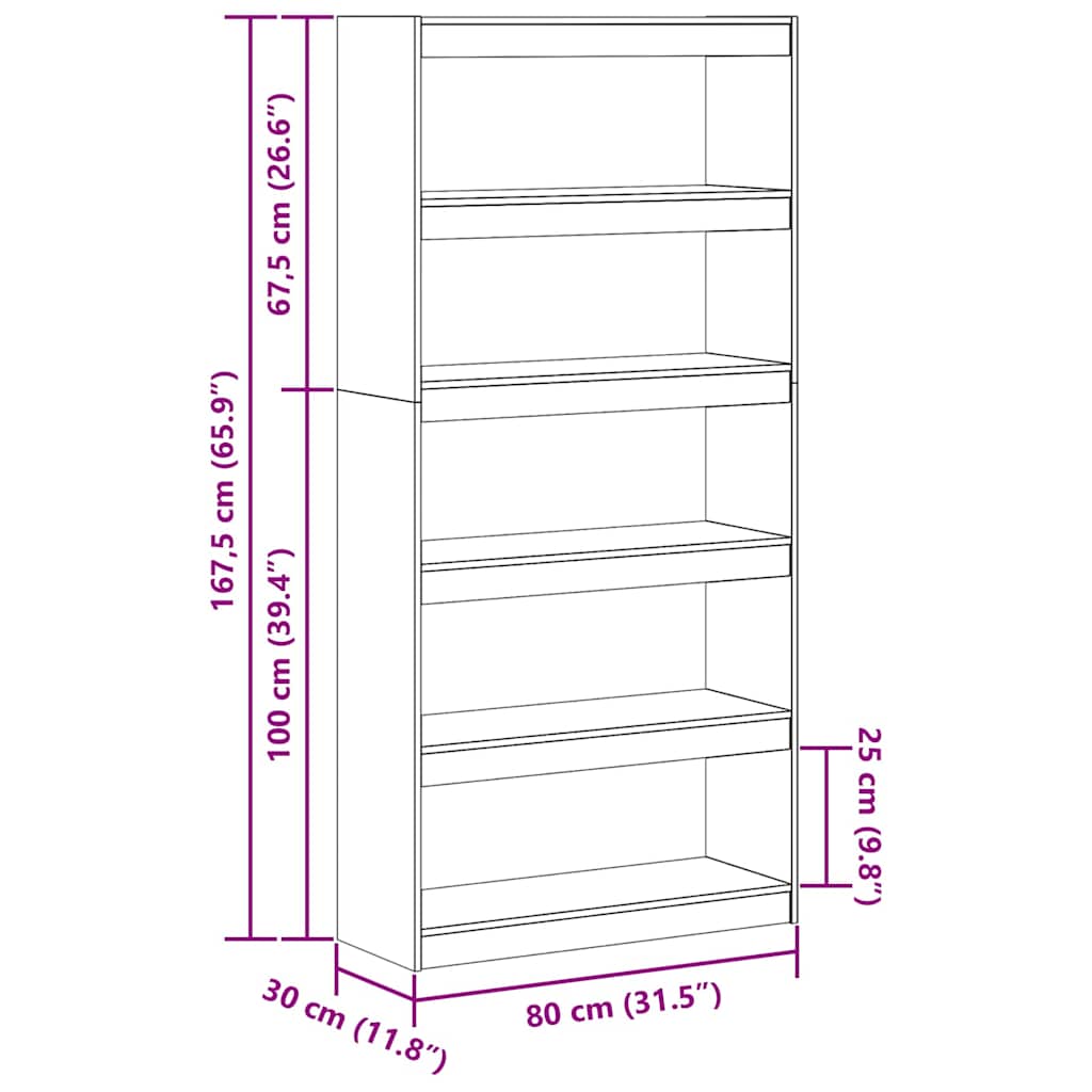 Bokskap Vokset Brun 80 x 30 x 167,5 cm Massiv furu