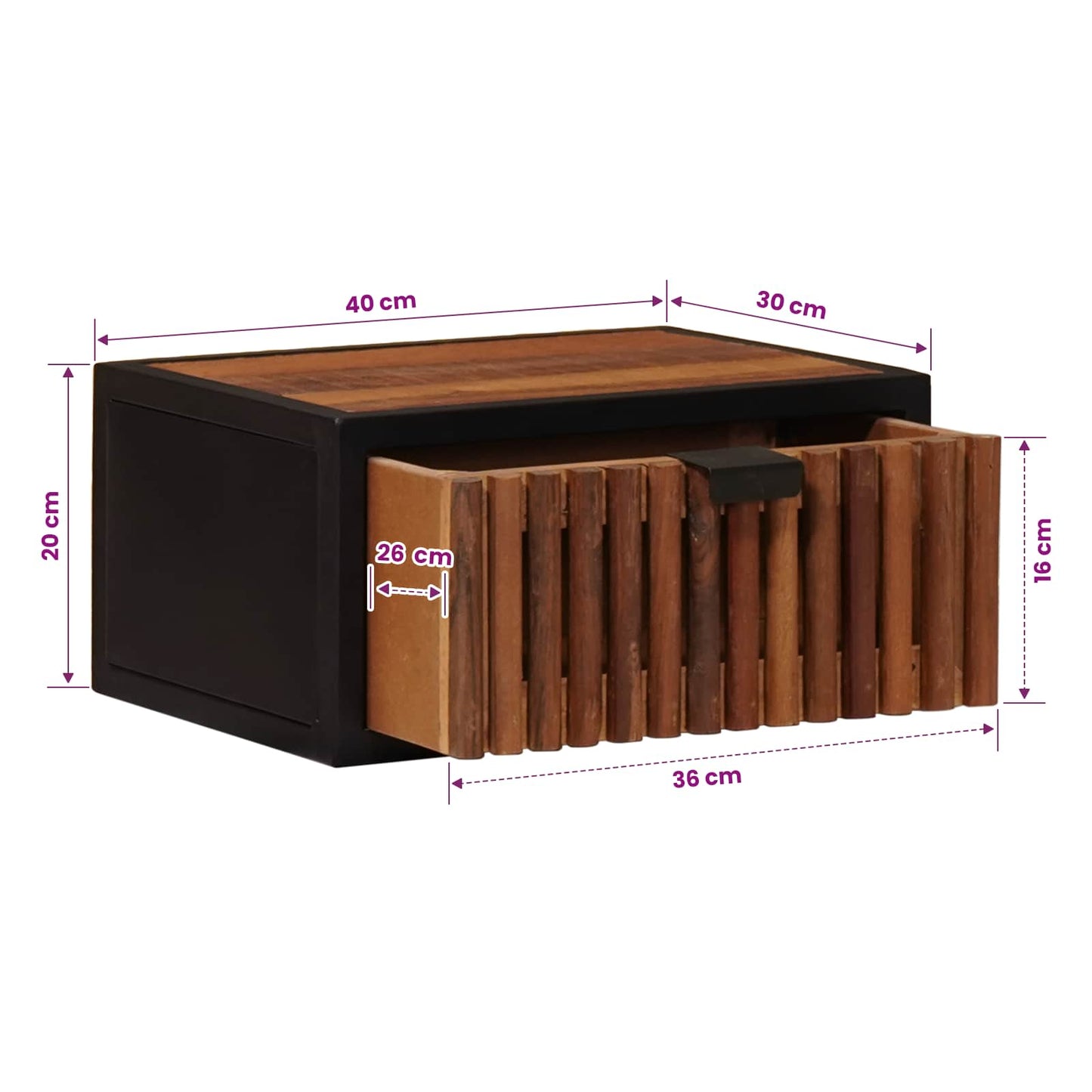 Håndlaget sengeskap Naturlig 40 x 30 x 20 cm Massiv mango tre