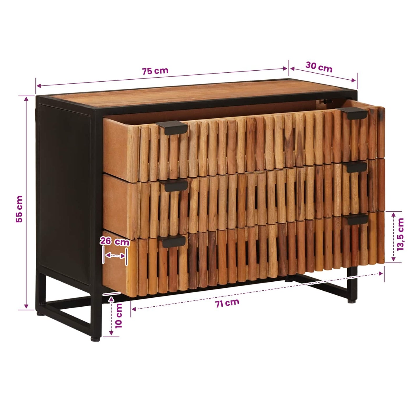 Skuffeskap 75 x 30 x 54 cm Massivt mango tre og konstruert tre