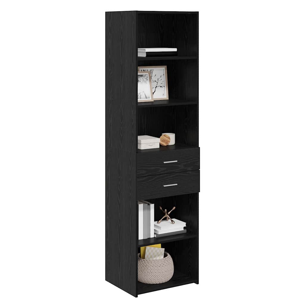 Høyskap med skuff Svart Eik 50 x 42,5 x 185 cm Konstruert tre