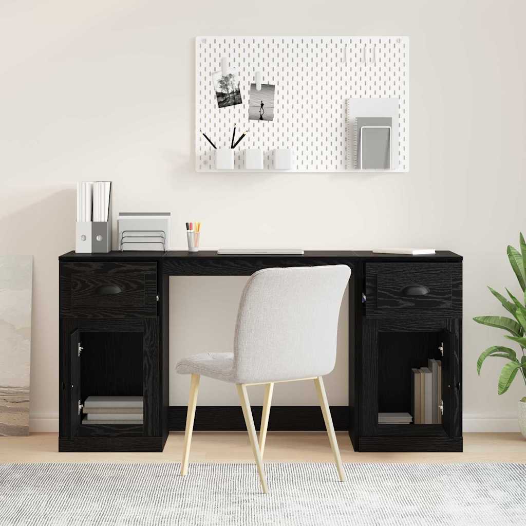 Skrivebord med skap Svart Eik 154,5 x 50 x 75 cm Konstruert tre
