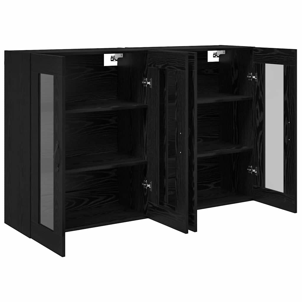Vegghotell 2 pcs Svart Eik 69,5 x 34 x 90 cm Konstruert tre