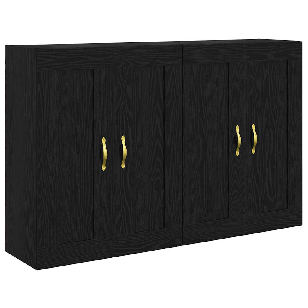 Vegghengt skap 2 pcs Svart Eik 69,5 x 34 x 90 cm Konstruert tre