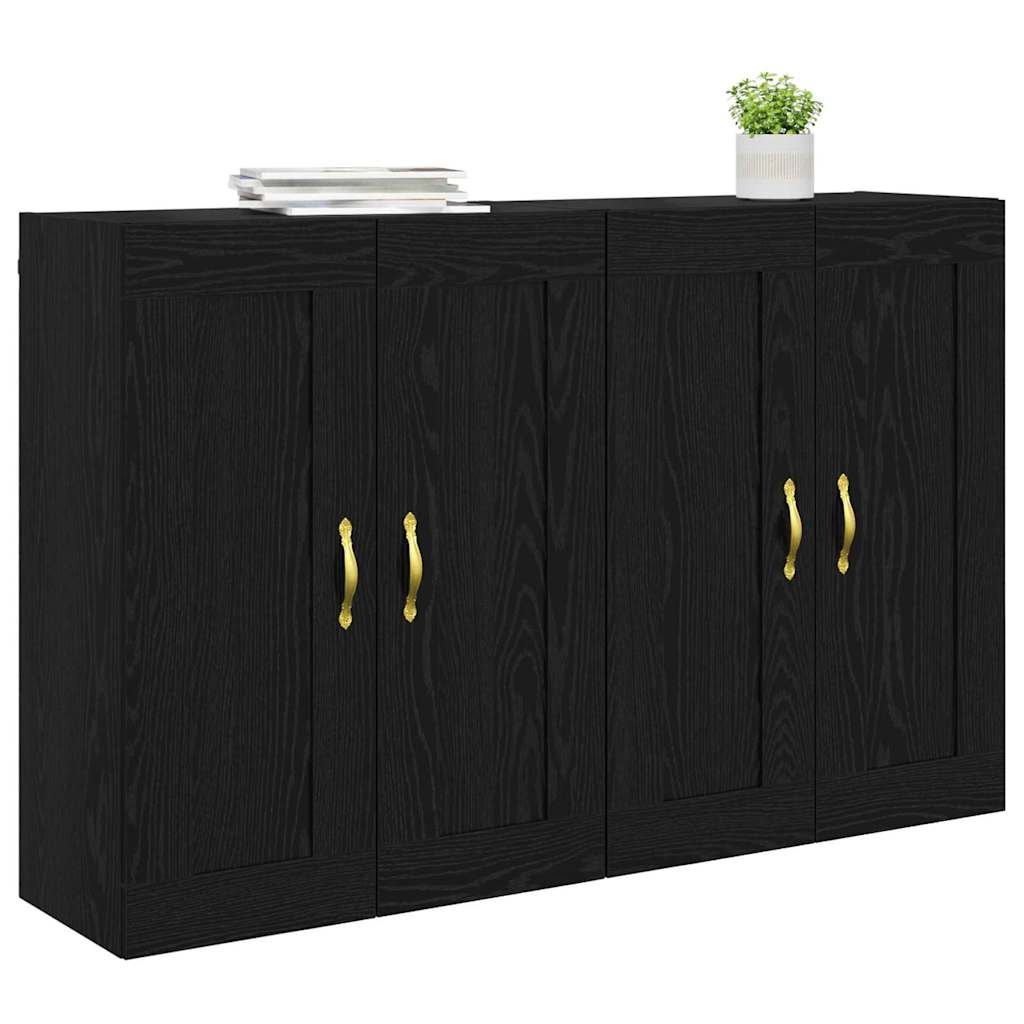 Vegghengt skap 2 pcs Svart Eik 69,5 x 34 x 90 cm Konstruert tre