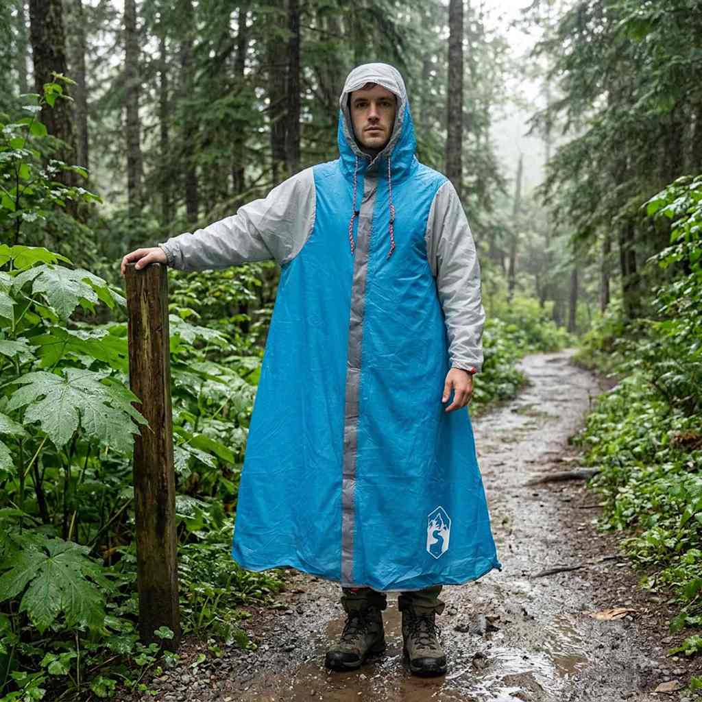 2-i-1 Regn Poncho med Hette Blå 262 x 126 x 130 cm