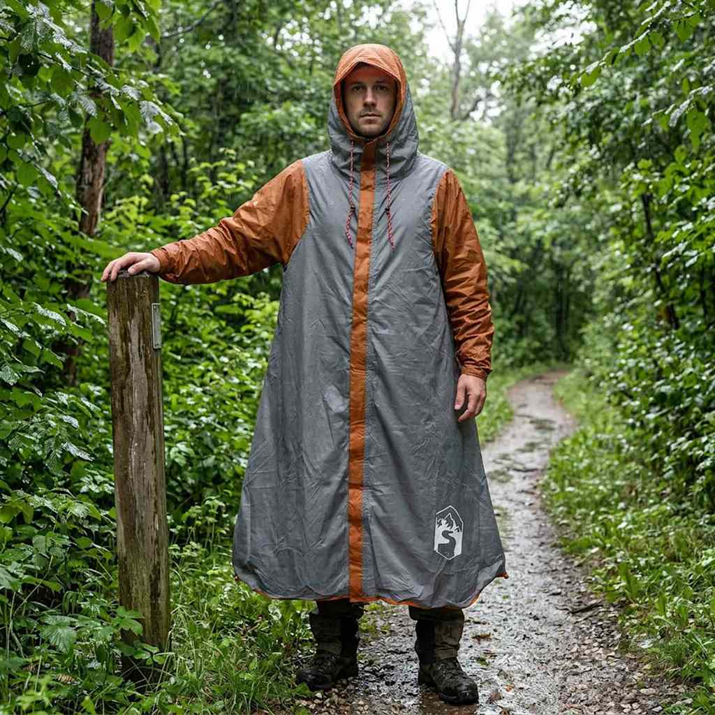 2-i-1 Regn Poncho med Hette Grå og Oransje 262 x 126 x 130 cm