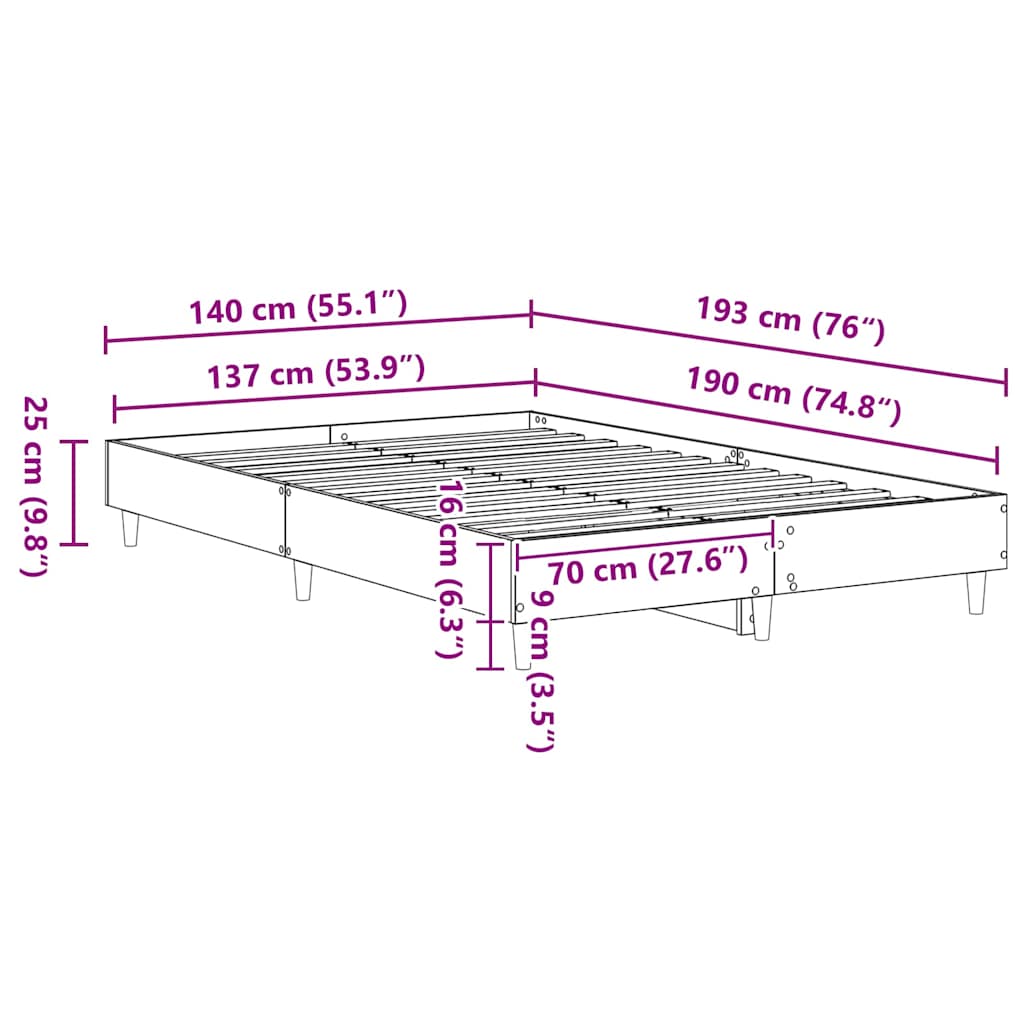 Sengestamme Hvit 137 x 190 cm Konstruert tre
