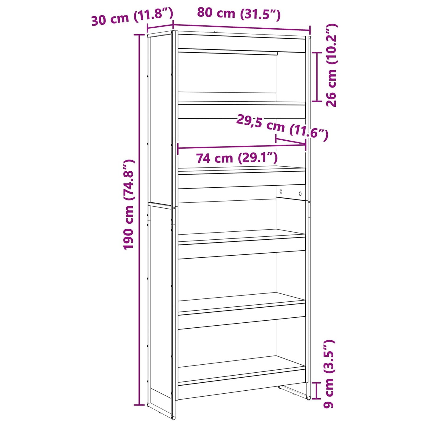 Bokskap 80 x 30 x 189,5 cm Konstruert tre Kunstnerisk Eik