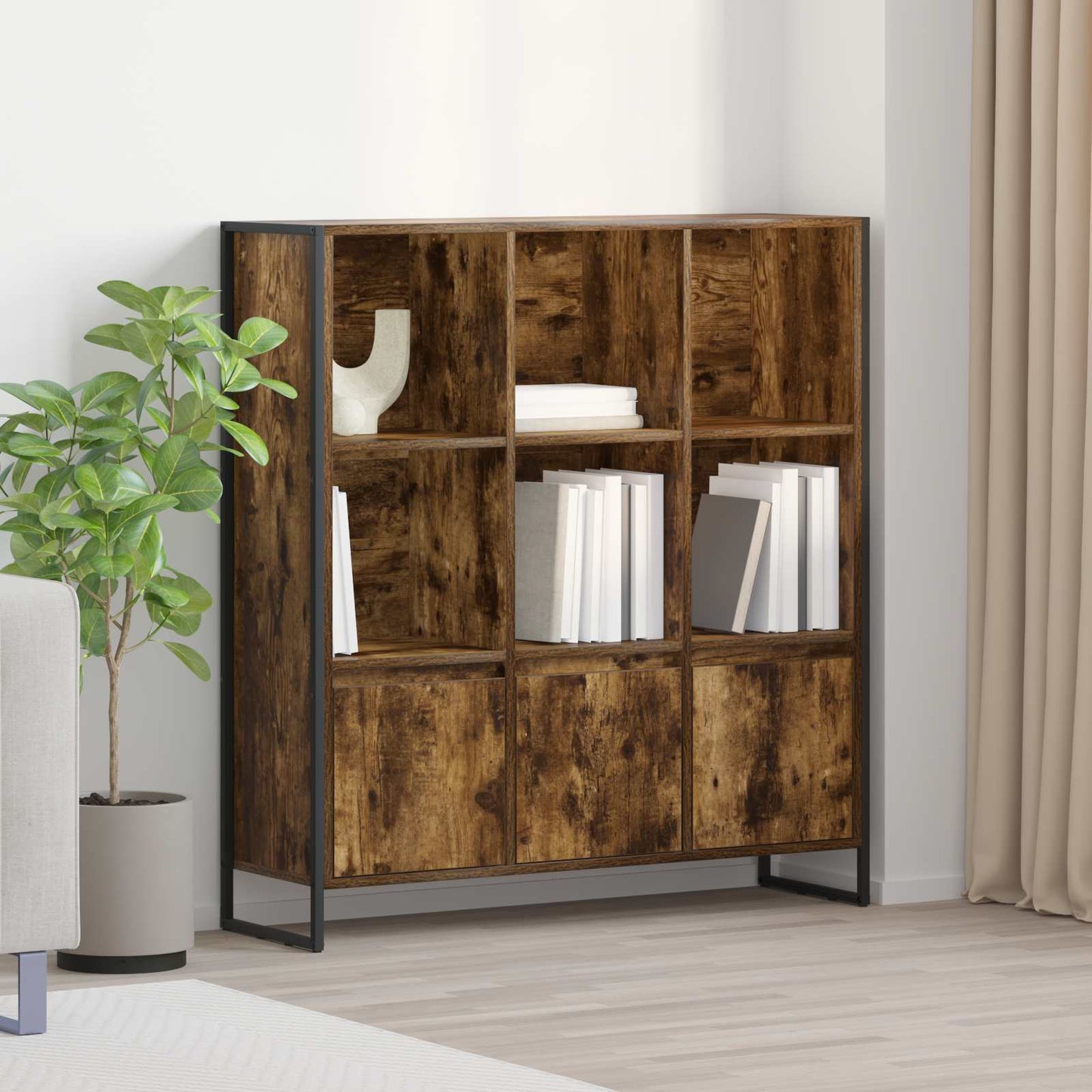 Bokskap 99,5 x 30 x 108 cm Konstruert tre Røyk Eik