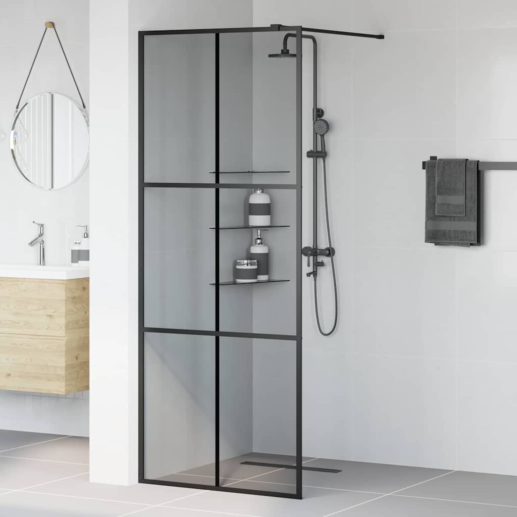 Walk-in Dusjvegg Svart 80 x 195 cm herdet glass