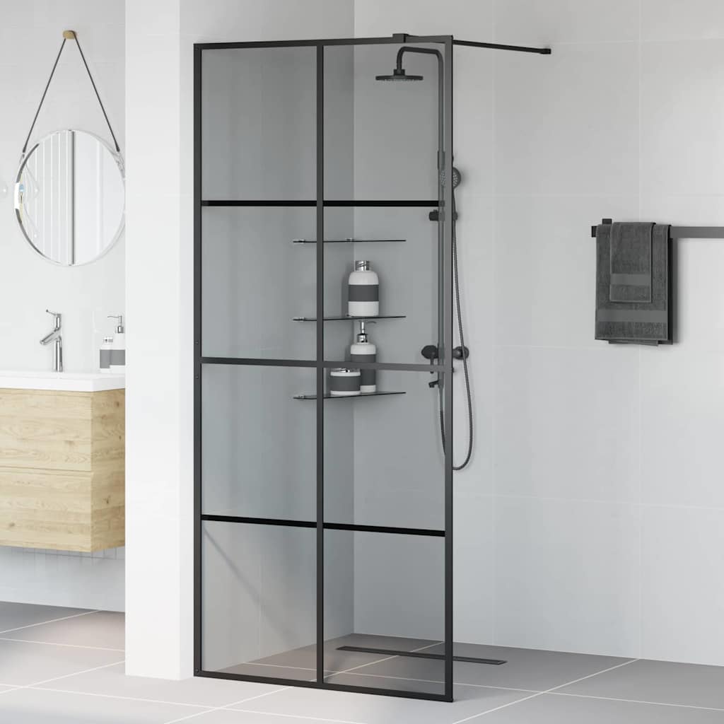 Walk-in Dusjvegg Svart 90 x 195 cm herdet glass