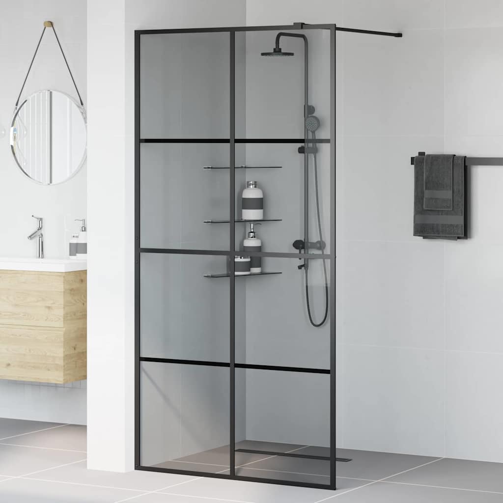 Walk-in Dusjvegg Svart 100 x 195 cm herdet glass