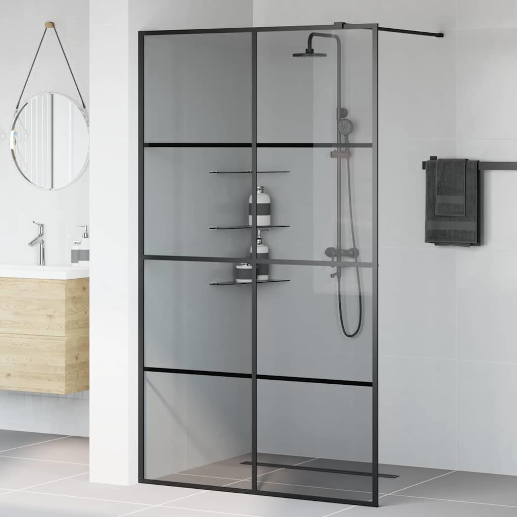 Walk-in Dusjvegg Svart 115 x 195 cm herdet glass