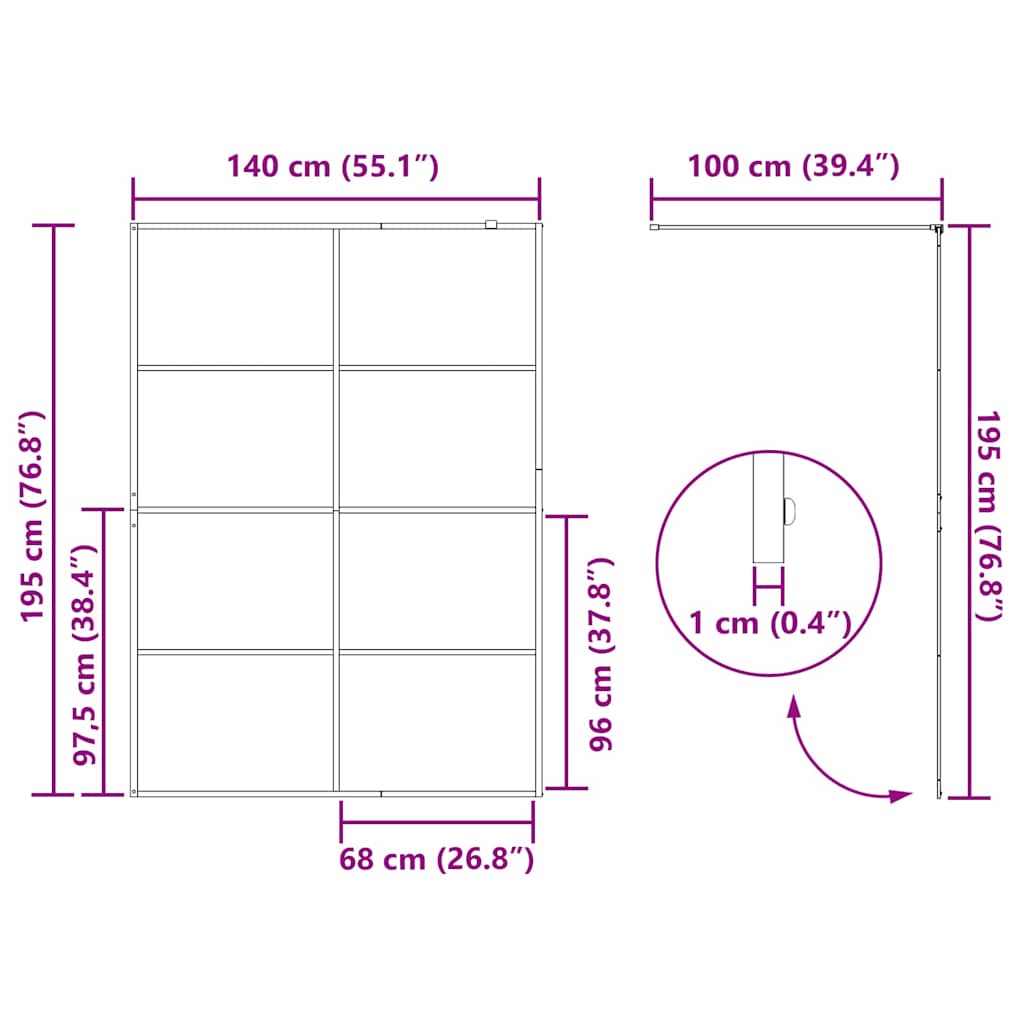 Walk-in Dusjvegg Svart 140 x 195 cm herdet glass