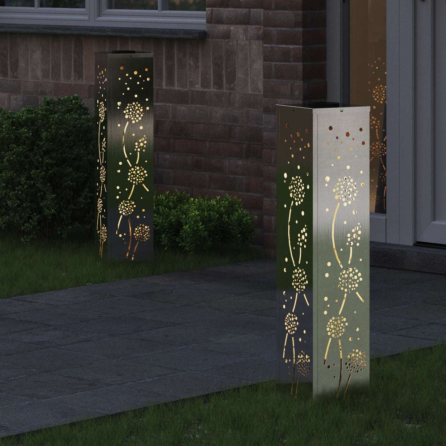 Solenergi LED stibelys 2 pcs sølv Rustfritt Stål