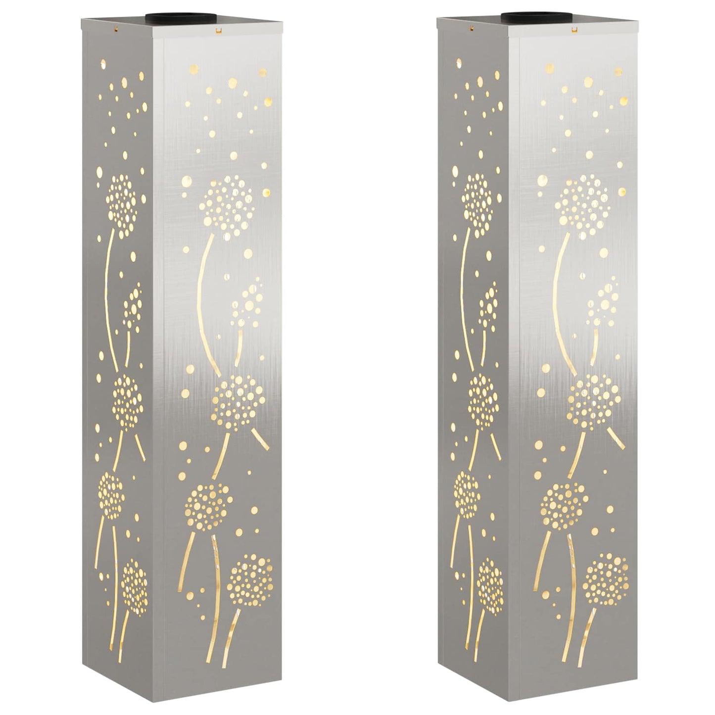Solenergi LED stibelys 2 pcs sølv Rustfritt Stål