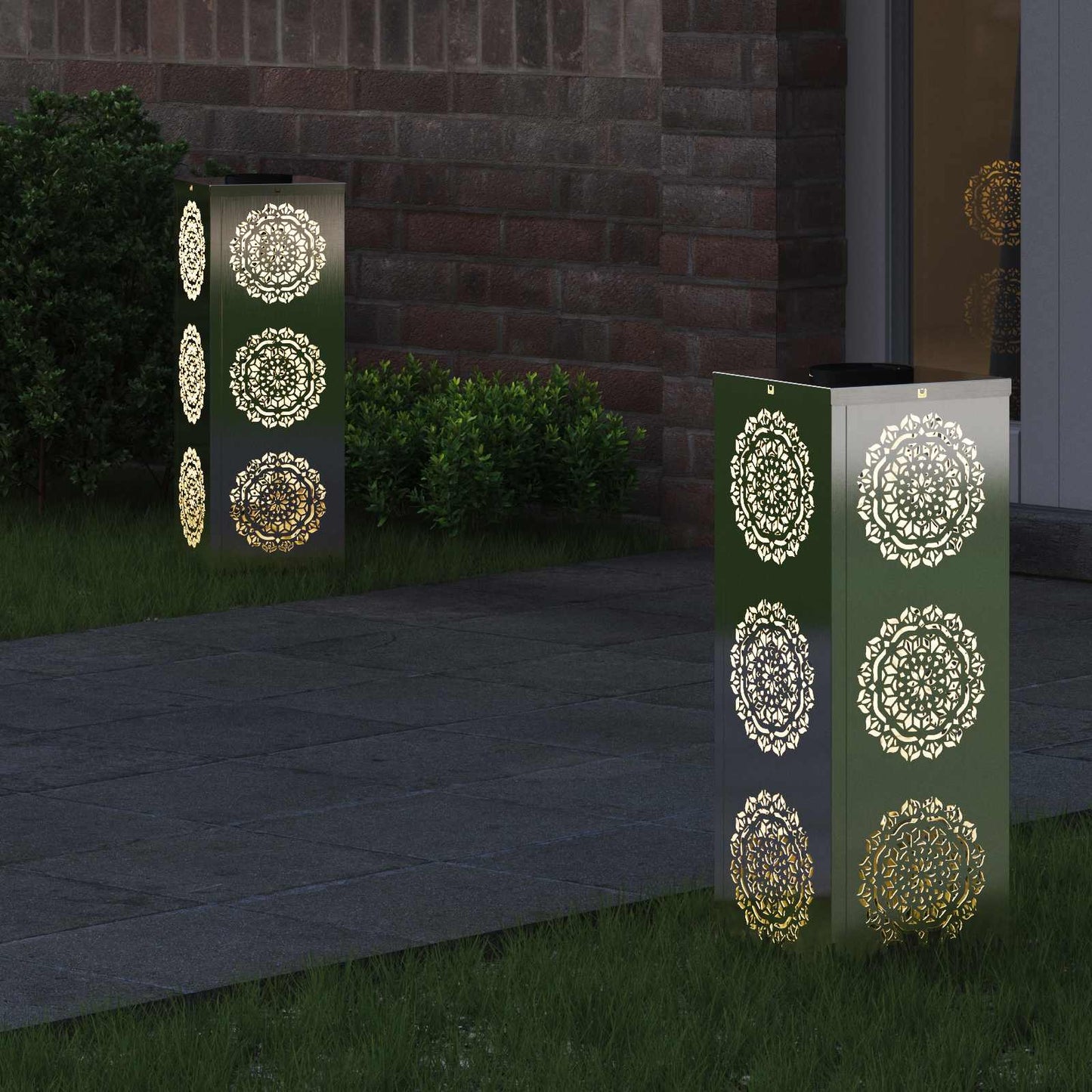 Solenergi LED stibelys 2 pcs sølv Rustfritt Stål