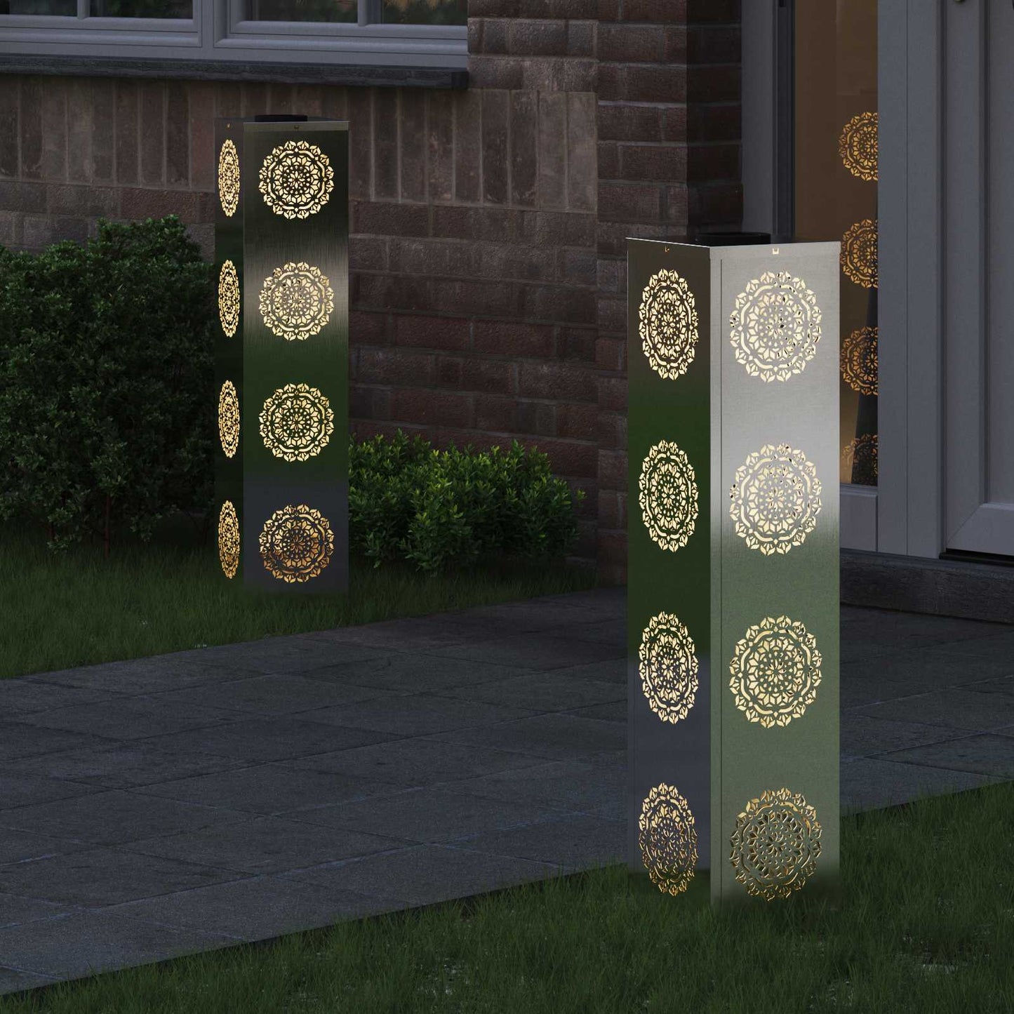 Solenergi LED stibelys 2 pcs sølv Rustfritt Stål