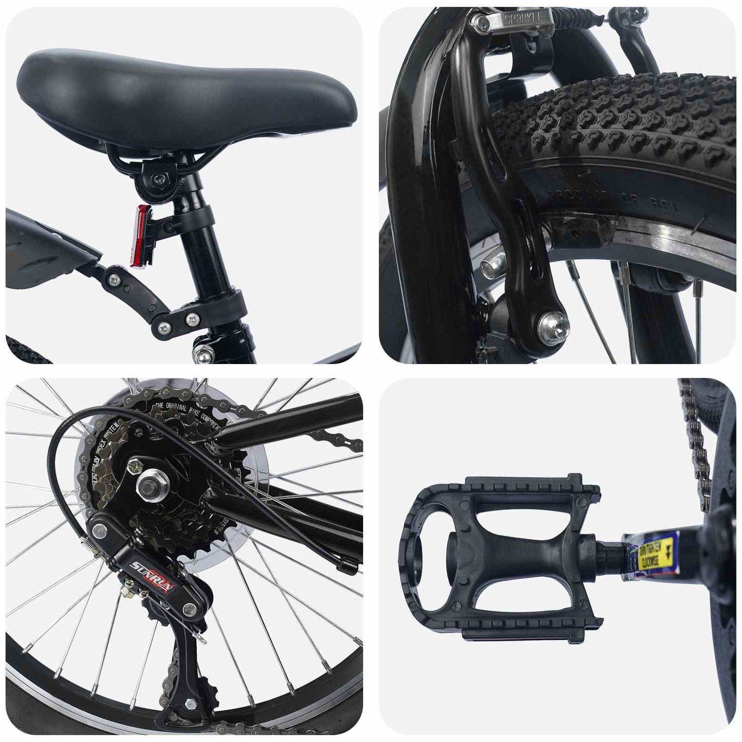 Barnesykkel 20 Tommer 6-Speed for 6-11 år gammel Svart