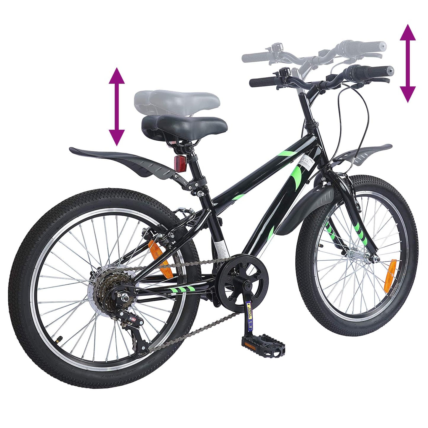 Barnesykkel 20 Tommer 6-Speed for 6-11 år gammel Svart