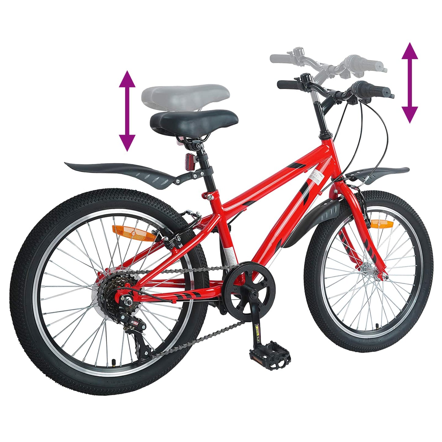 Barnesykkel 20 Tommer 6-Speed for 6-11 år gammel Rød
