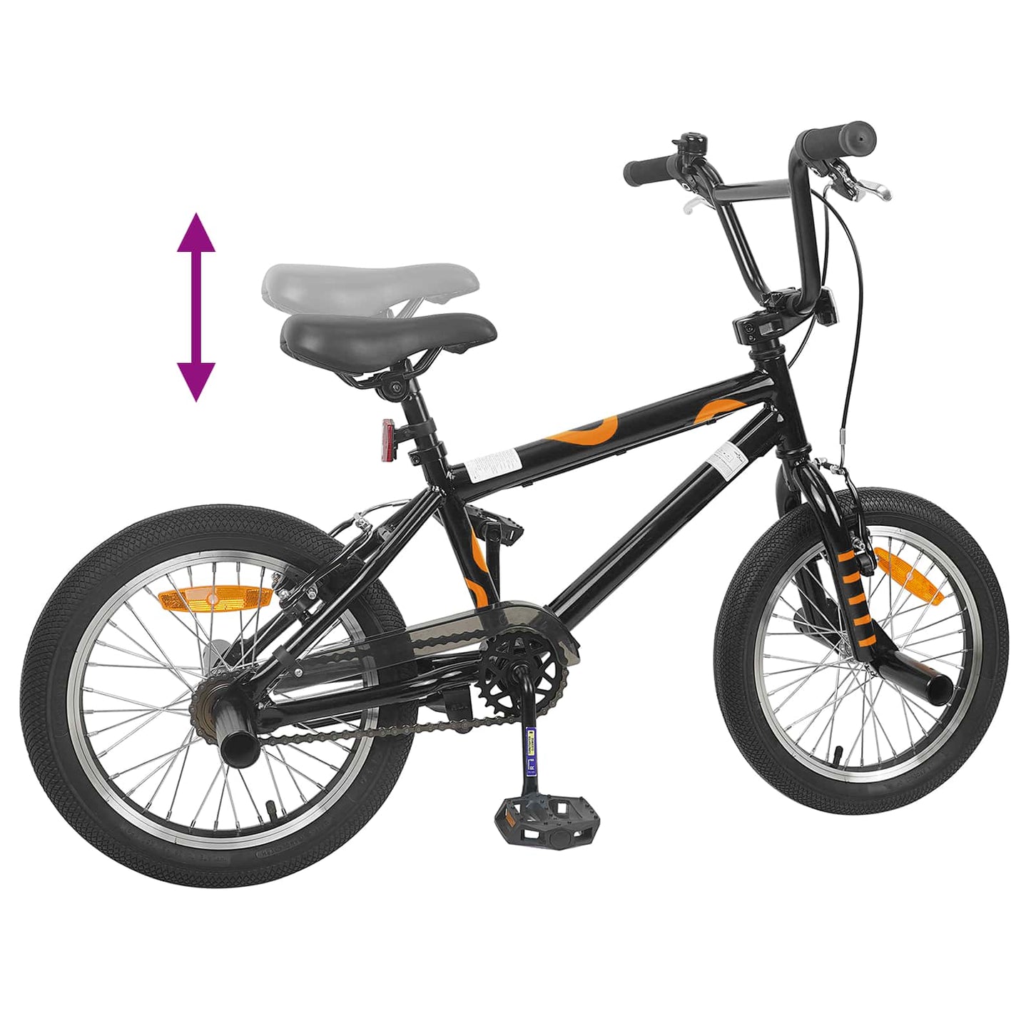 BMX Sykkel 16 Tommer for 5-8 år gamle Svart