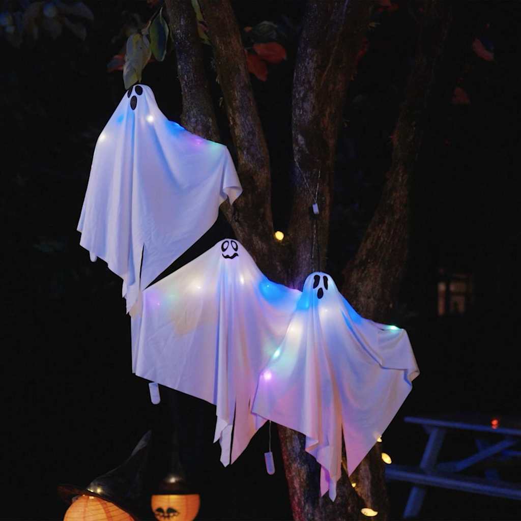 Halloween Hengegeist med 3 LED 3 pcs Hvit 52 x 62 cm Polyester