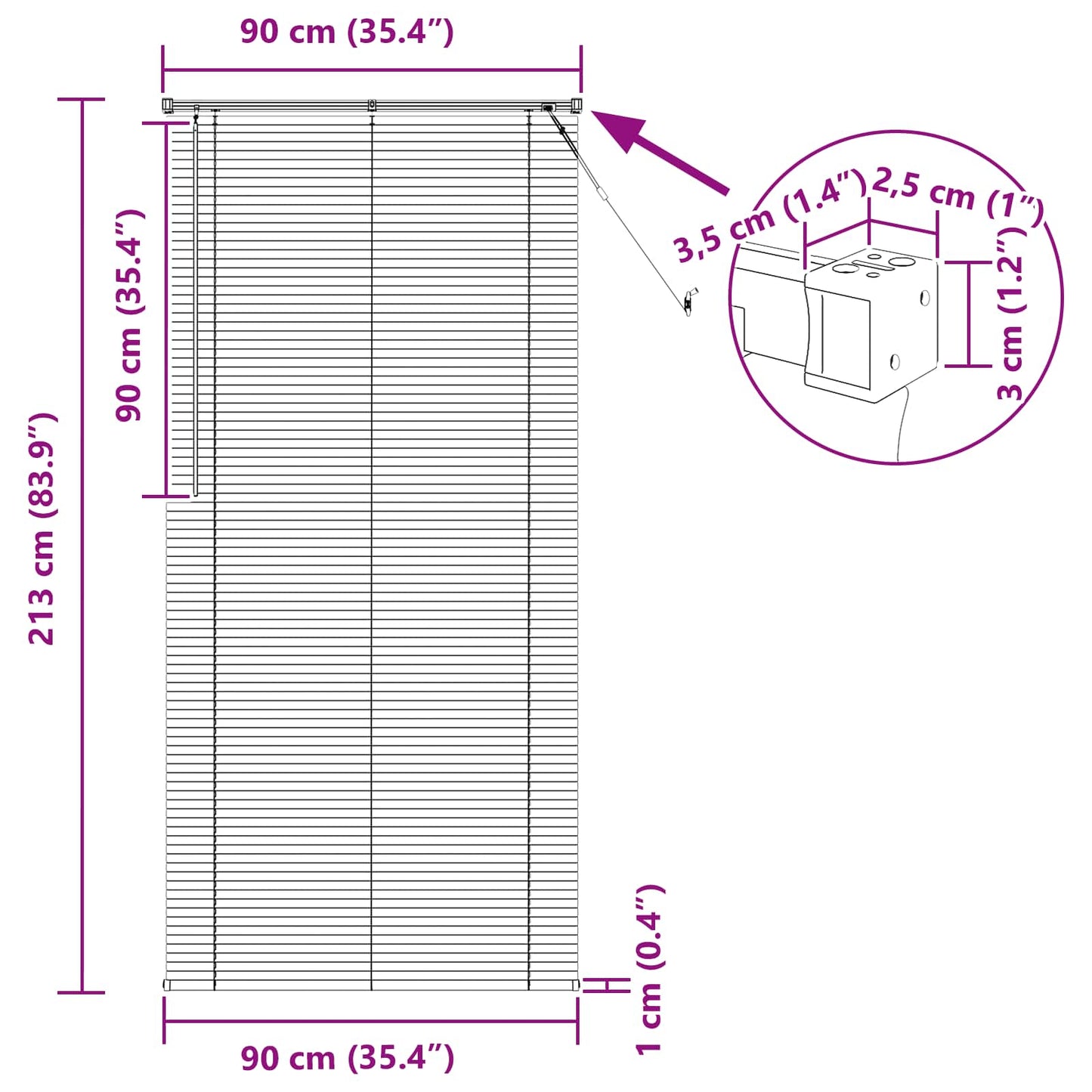 Venetiansk persienne Sølvgrå 213 x 90 cm PVC