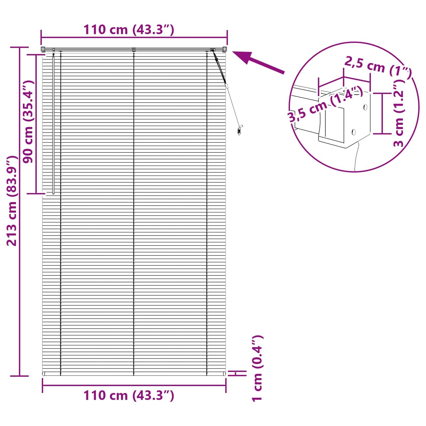 Venetiansk persienne Sølvgrå 213 x 110 cm PVC