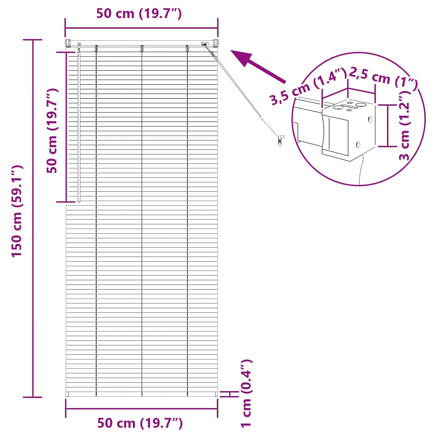 Venetiansk persienne Hvit 150 x 50 cm PVC
