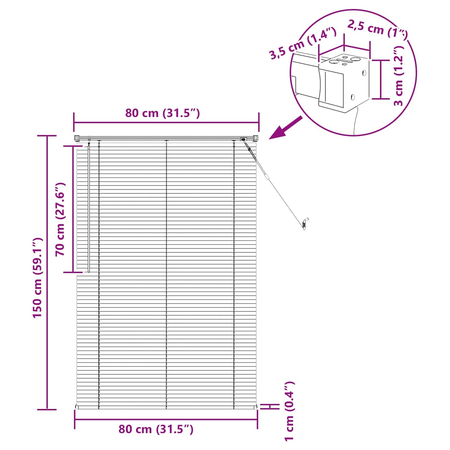 Venetiansk persienne Hvit 150 x 80 cm 25 mm PVC