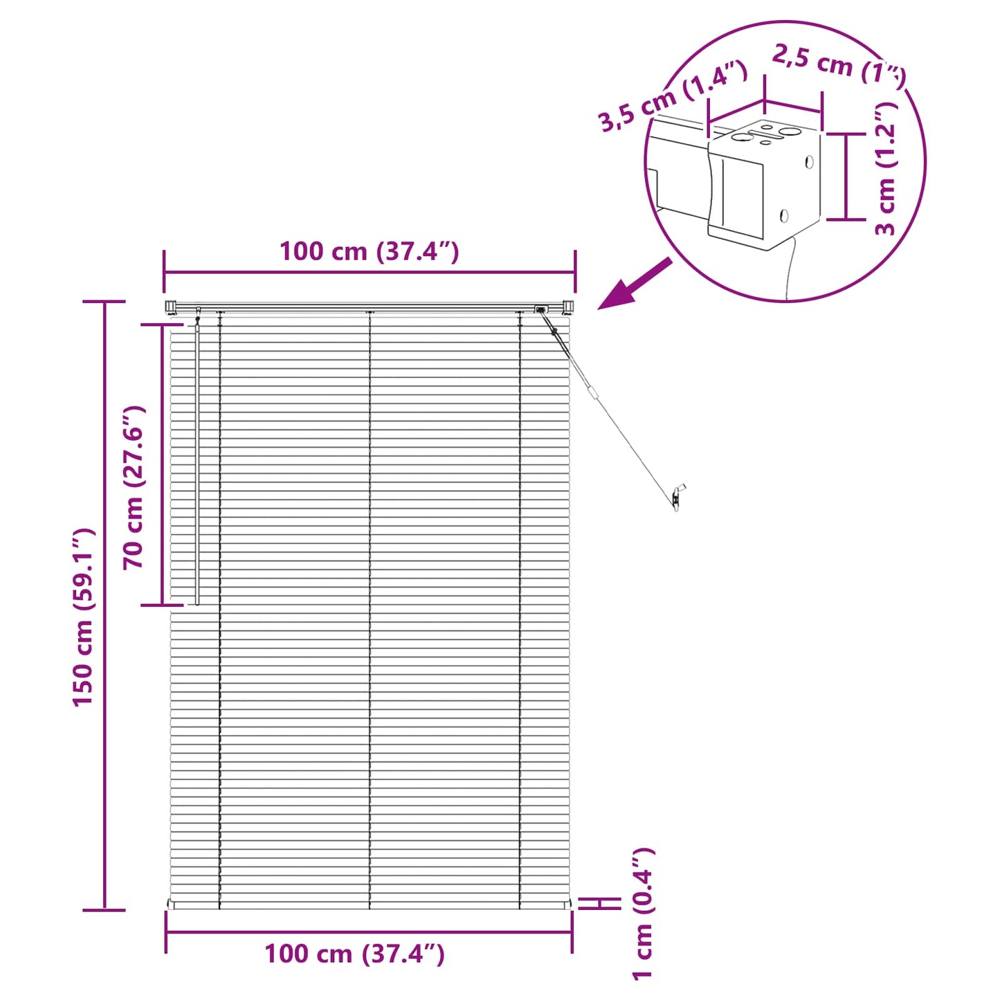 Venetiansk persienne Hvit 150 x 100 cm PVC