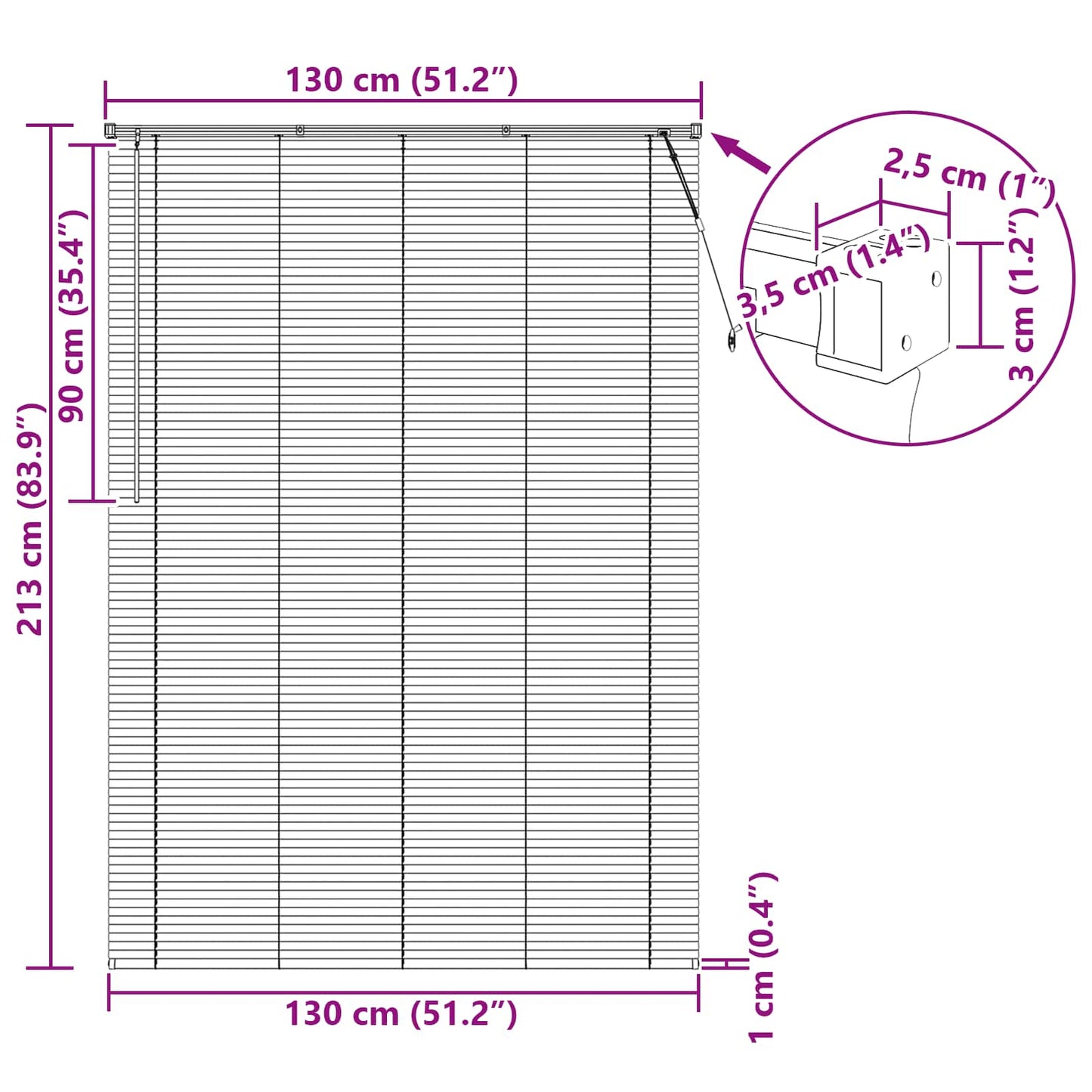 Venetiansk persienne Hvit 213 x 130 cm PVC