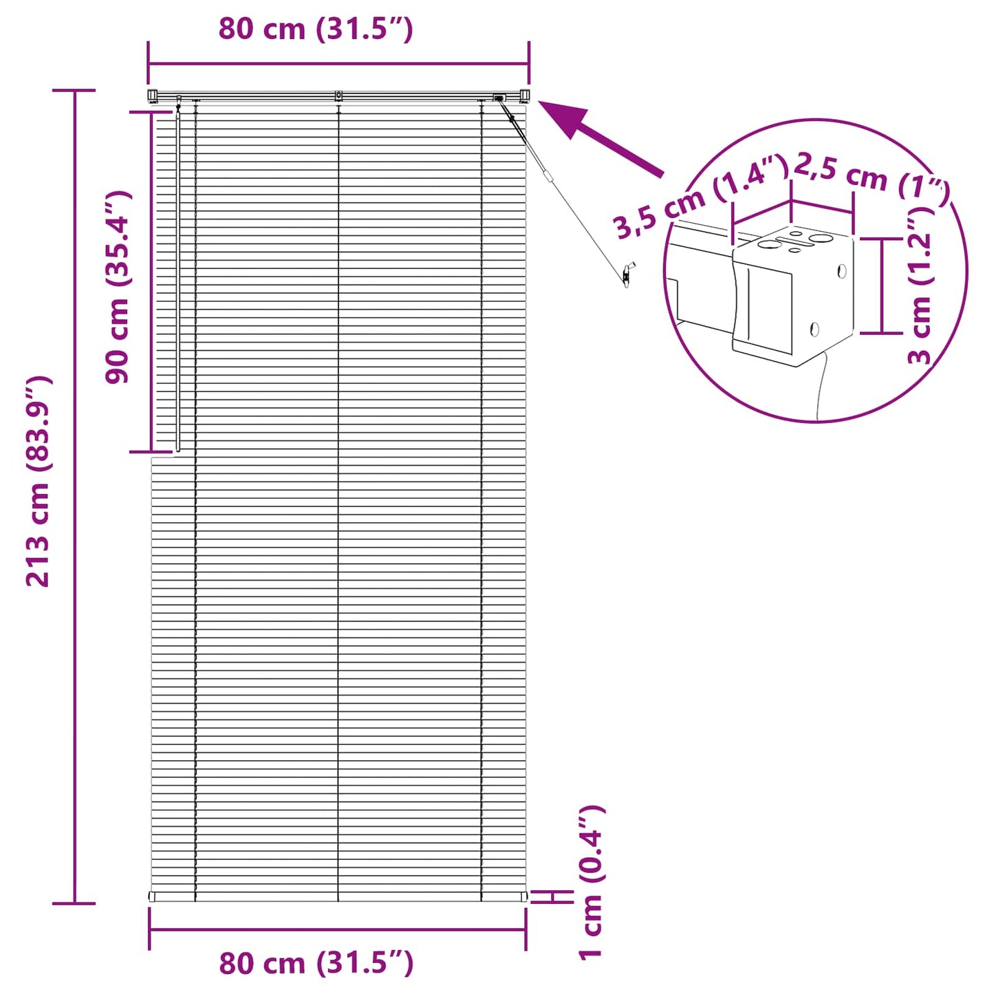 Venetiansk persienne Svart 213 x 80 cm 25 mm PVC