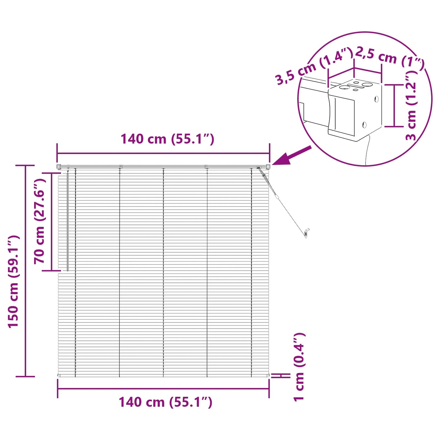 Venetiansk persienne Mørk Brun med Mønster 150 x 140 cm PVC