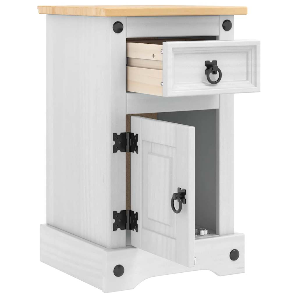 Nattbord med skuff Corona Hvit 35 x 32,5 x 58 cm Massiv furu