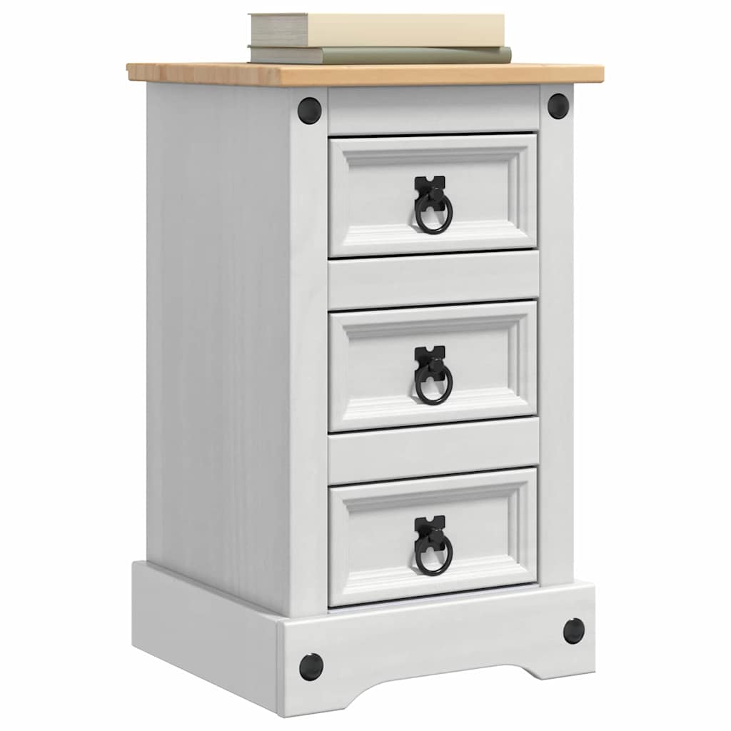 Nattbord med skuff Corona Hvit 35 x 32,5 x 58 cm Massiv furu