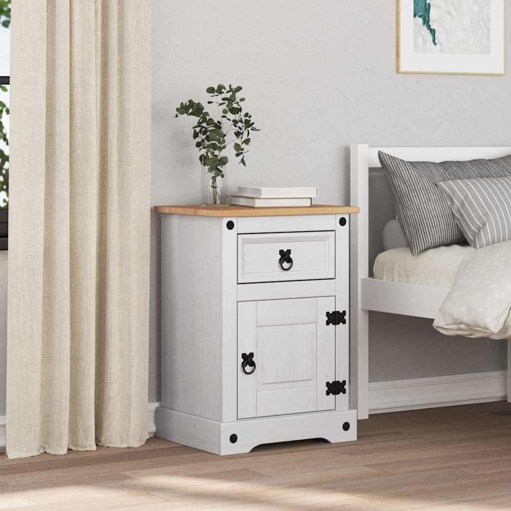 Nattbord med skuff Corona Hvit 45 x 35 x 64 cm Massiv furu