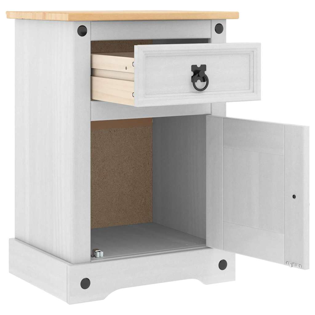Nattbord med skuff Corona Hvit 45 x 35 x 64 cm Massiv furu