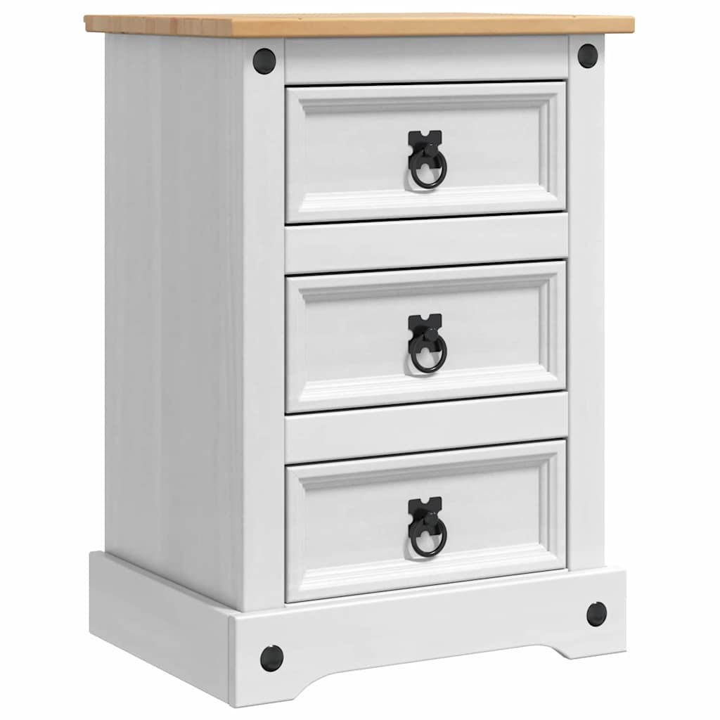 Nattbord med skuff Corona Hvit 45 x 35 x 64 cm Massiv furu