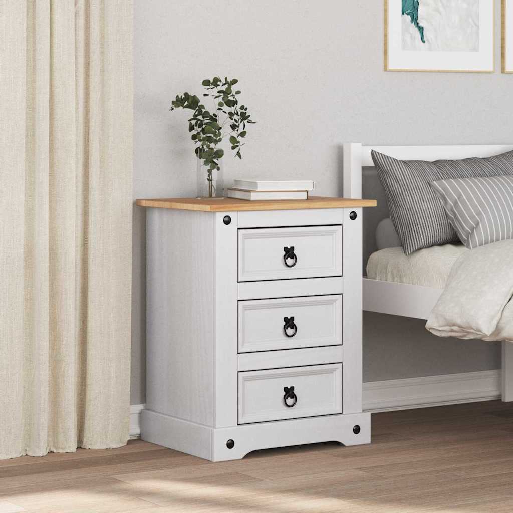 Nattbord med skuff Corona Hvit 53 x 39 x 66 cm Massiv furu