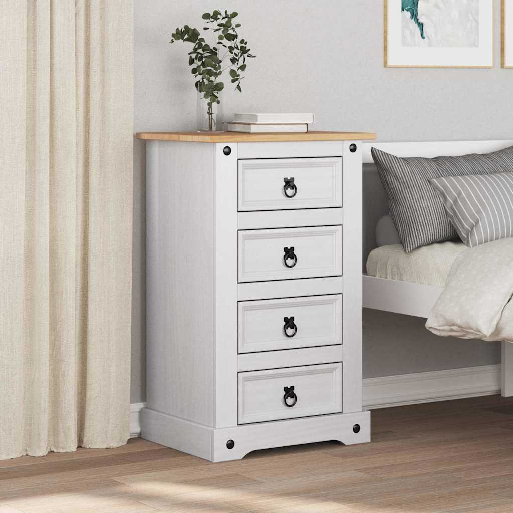 Nattbord med skuff Corona Hvit 53 x 39 x 84 cm Massiv furu