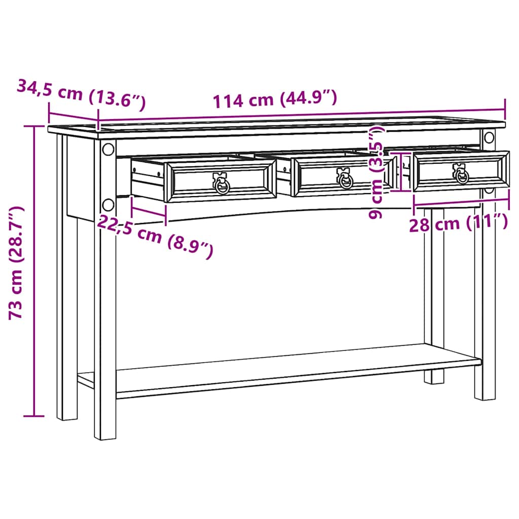 Avlastningsbord Corona Hvit 114 x 34,5 x 73 cm Massiv furu