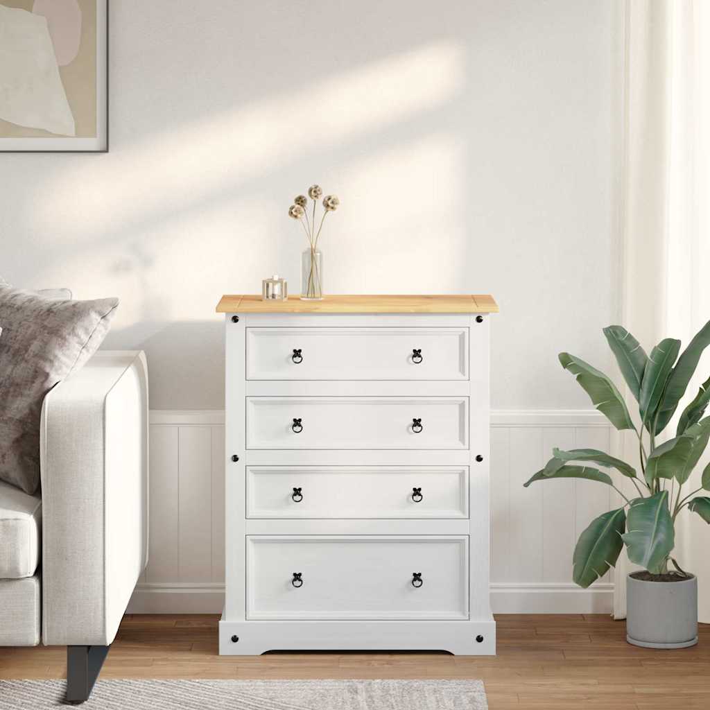 Oppbevaringskister med skuff Hvit 92 x 48 x 114 cm Massiv furu vidaXL