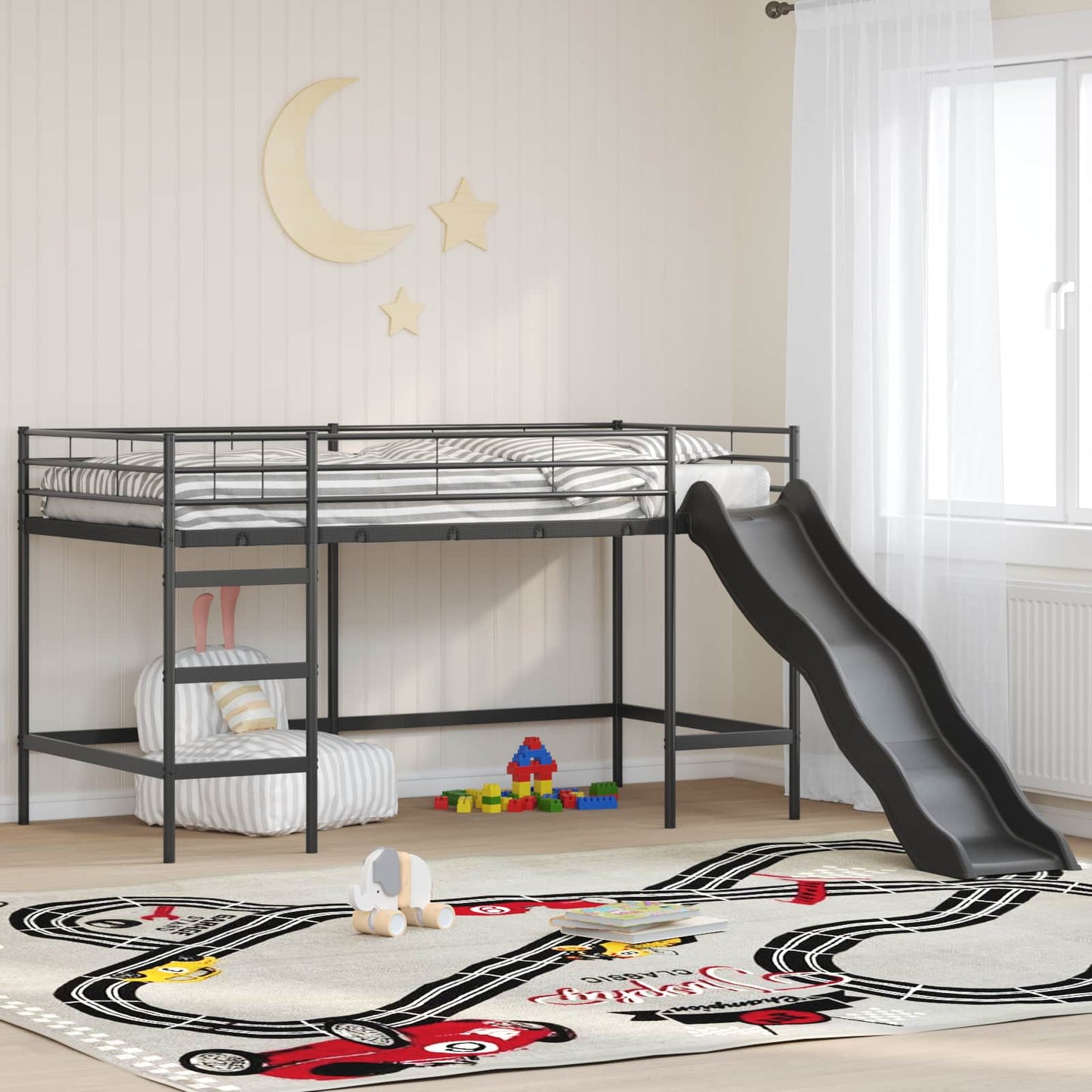 Barneseng med sklie Svart og Anthracite 107 x 200 cm vidaXL